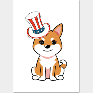 Funny orange dog is wearing uncle sam hat Posters and Art